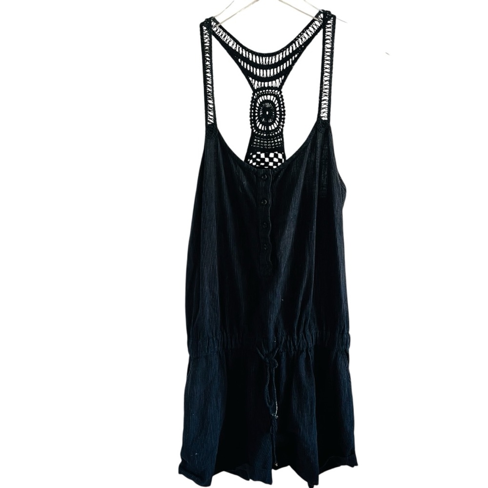 Free People Black Crochet-Back Short Romper